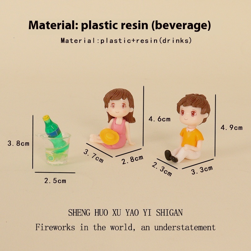 Cartoon simulation mini ins lounge chair summer cold drink romantic couple micro landscape home DIY desktop decoration