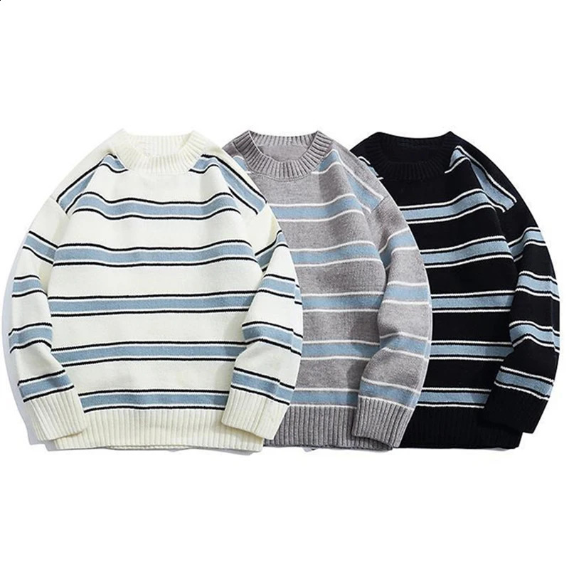 Y2k Striped Sweater Men 2023 Hiphop Streetwear Wool Knitwear Pullover Harajuku Winter Vintage Oversized Women Jumper 24