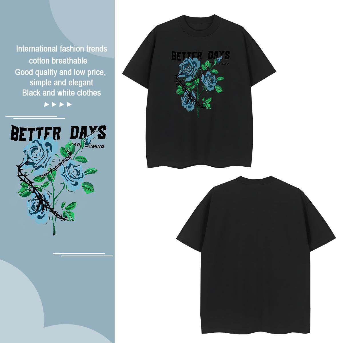Free Shipping Men T Shirts flower Breathable Daily Wear Anime Print 230g Pure Cotton Men Clothes T-Shirt New Designer Tops Shirt