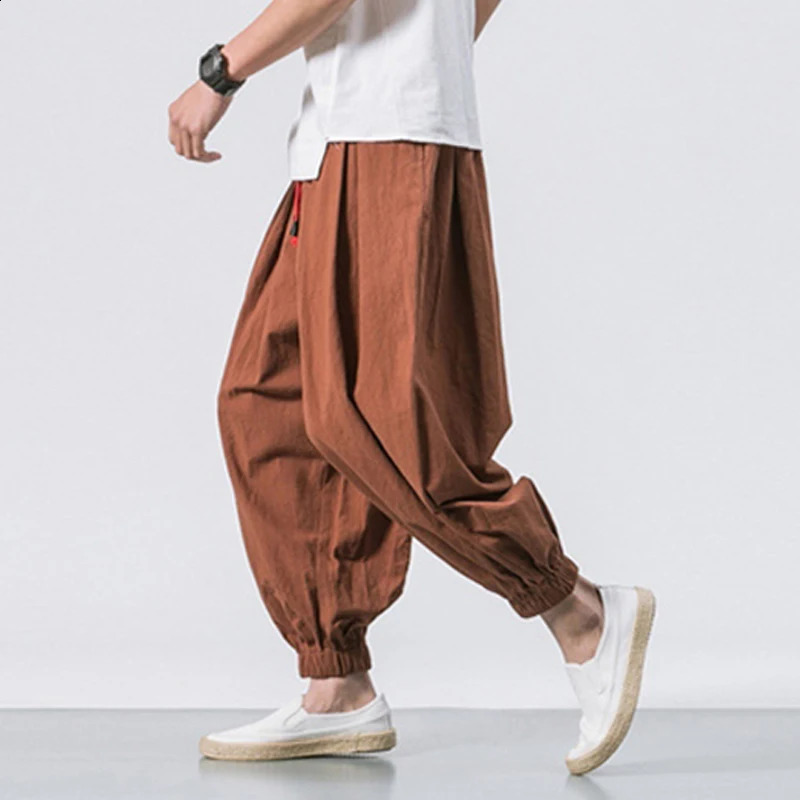 Mens Casual Harem Pants Hip Hop Elastic Waist Streetwear Joggers Bottoms Sweatpant Drawstring Baggy Wide Leg Trousers Daily Wear 240822