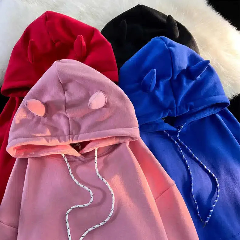 Demon Angel Wings Hoodies Sweater Fleece High Quality Womens Autumn Winter Fashion Loose Y2k Couples Top Goth Sweatshirts 240821