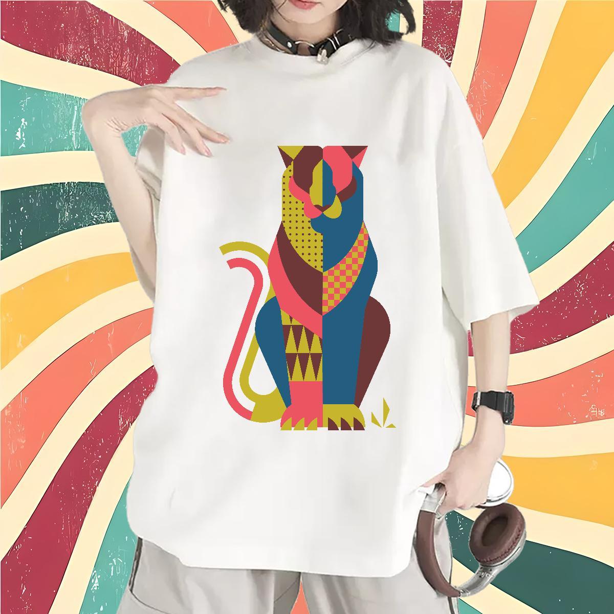 Fashion New T-Shirts for Women O Neck Short Sleeves 230g 100% Cotton Lady T shirt Anime Oversized cat Casual Sport Popular Wear
