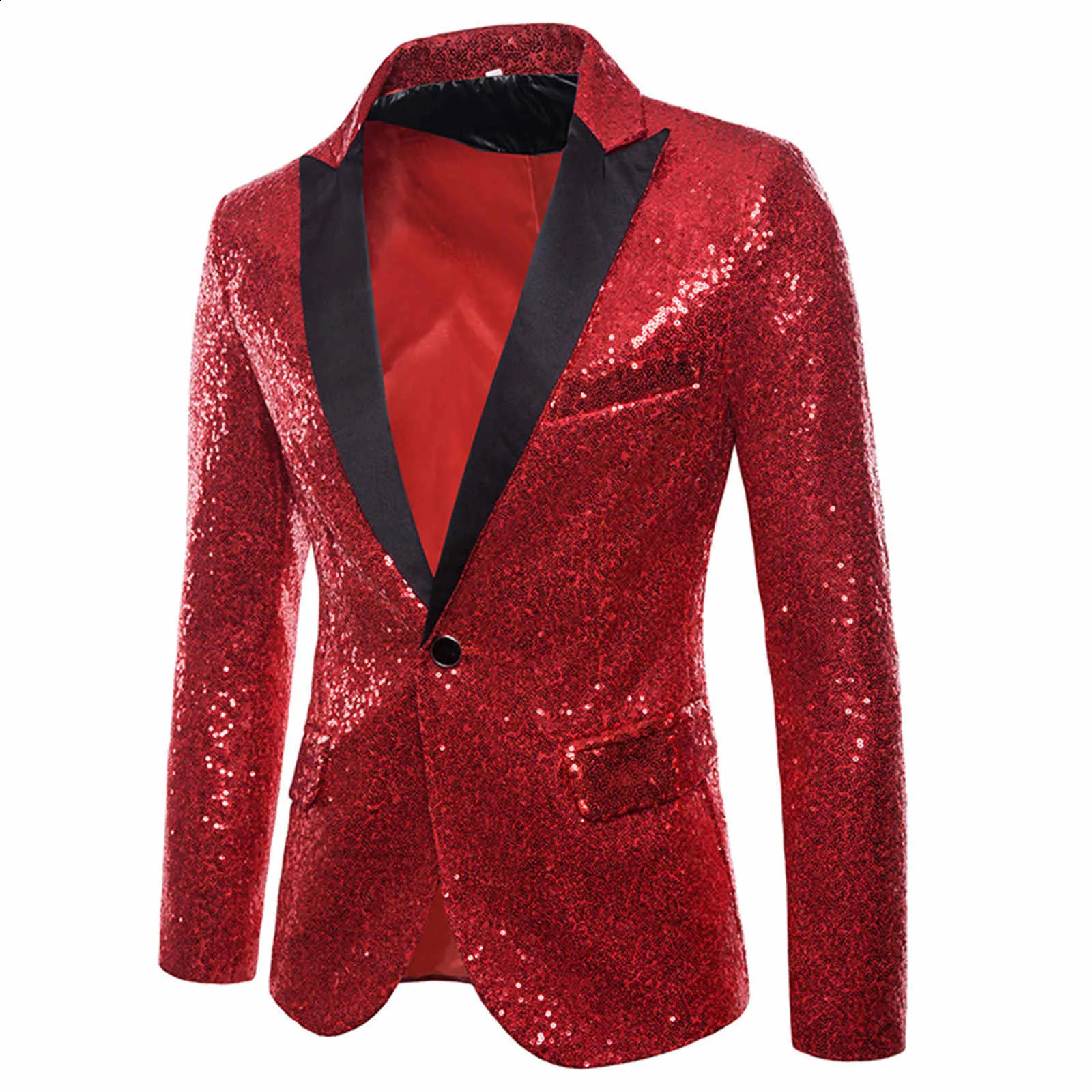 Shiny Sequin Suit Jacket Mens Stage Performance Coat White Silver Blue Red Purple Blazers Vneck Single Button 26893259 240821