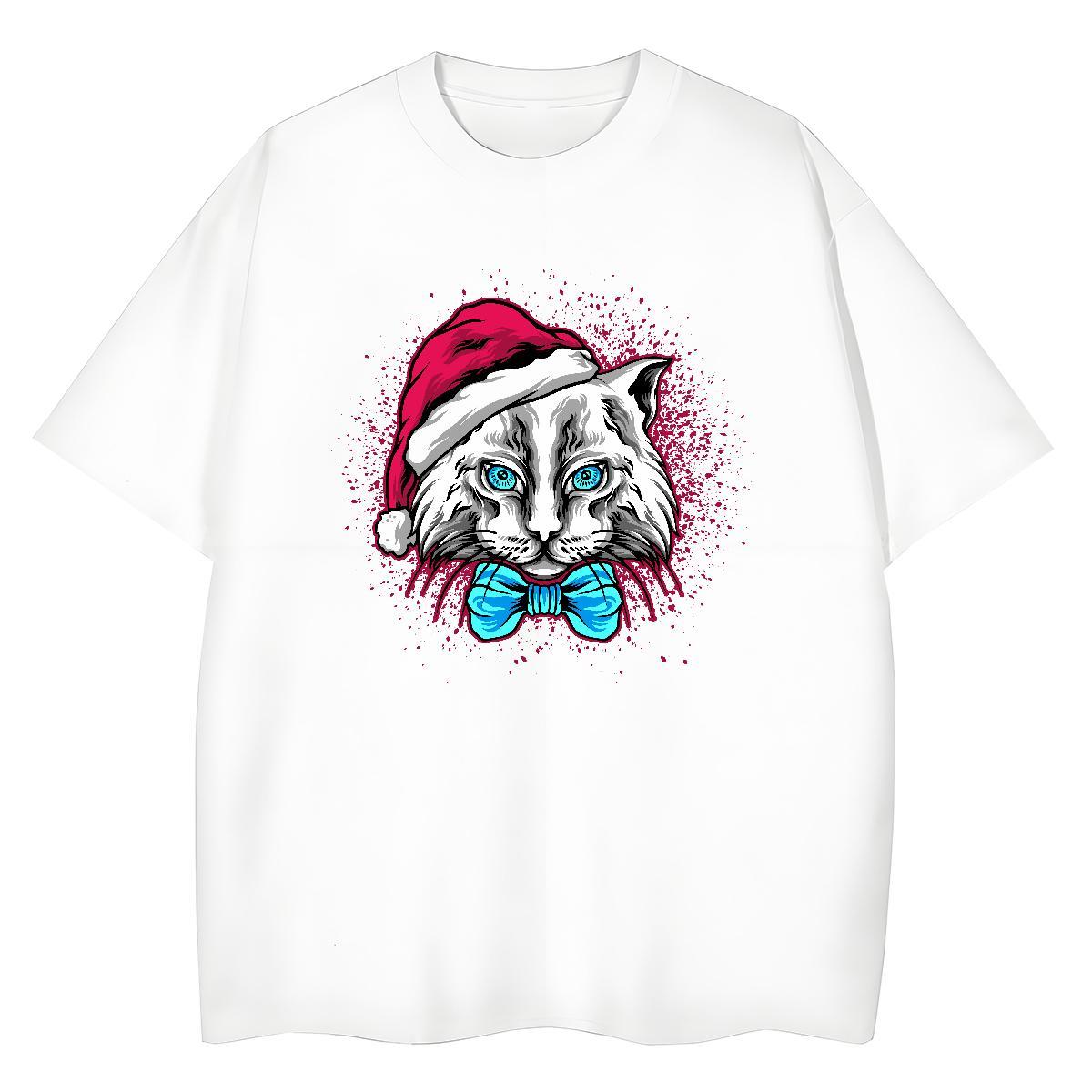New Arrival T-Shirts Breathable Crew Neck 100% Cotton 230g Couples T Shirts DIY Anime Printed cat Casual Beach 5A Tops Shirt