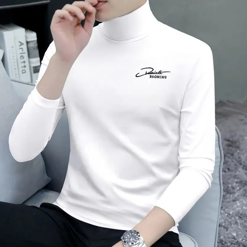 Autumn Spring Business and Leisure Hipster Pullover Sweater Fashion Elegant Retro Turtle Neck Solid Color Top Men 240821