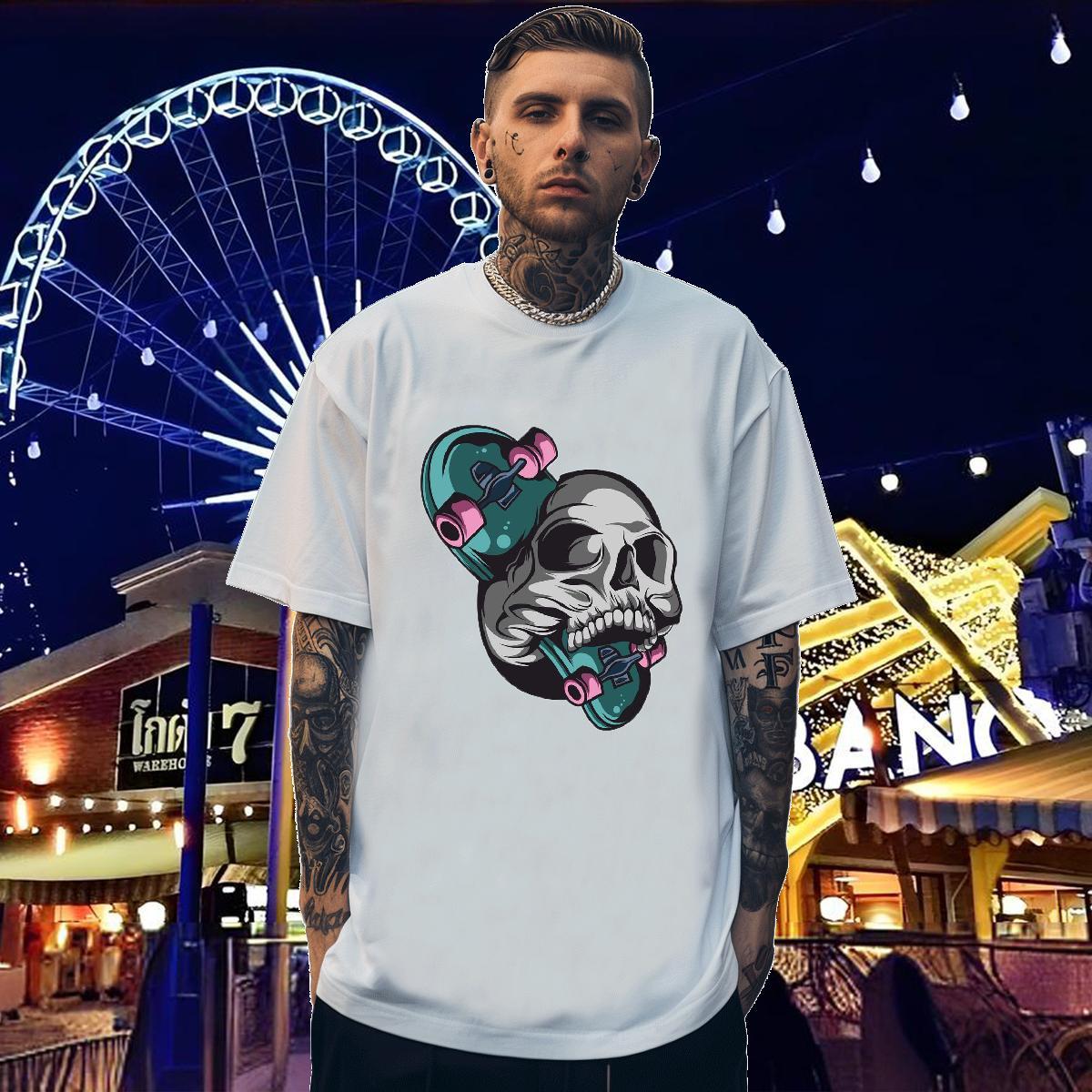 High Quality Men T Shirts 100% Cotton 230g skull Hip Hop Black Oversized Short Sleeve O-Neck Tshirt for Man Woman Fashion Designer Tops Tees