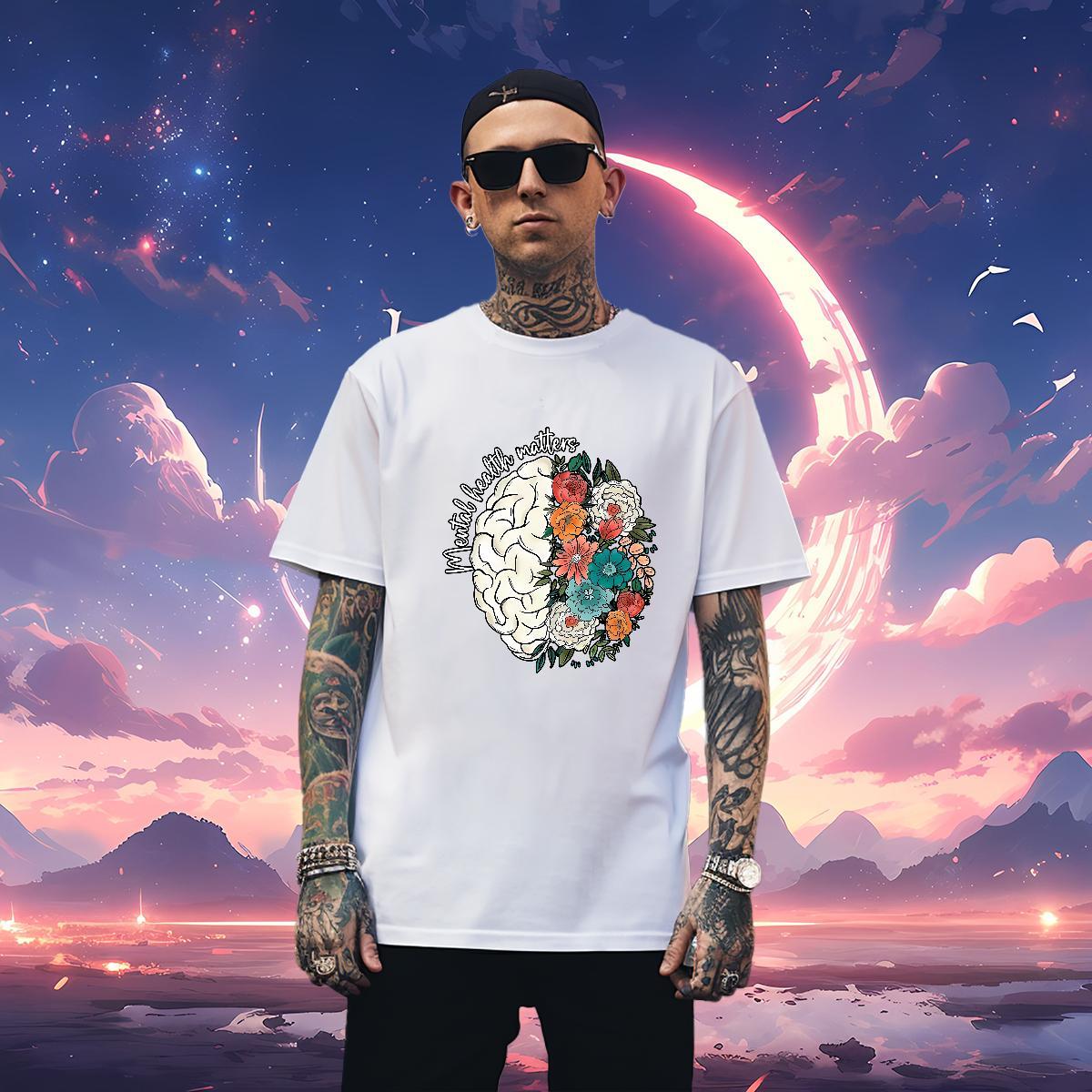 Soft head T Shirts Men High Street Hip Hop Mens Tshirts 230g 100% Cotton Classic Casual Pure Cotton Anime Print Clothings