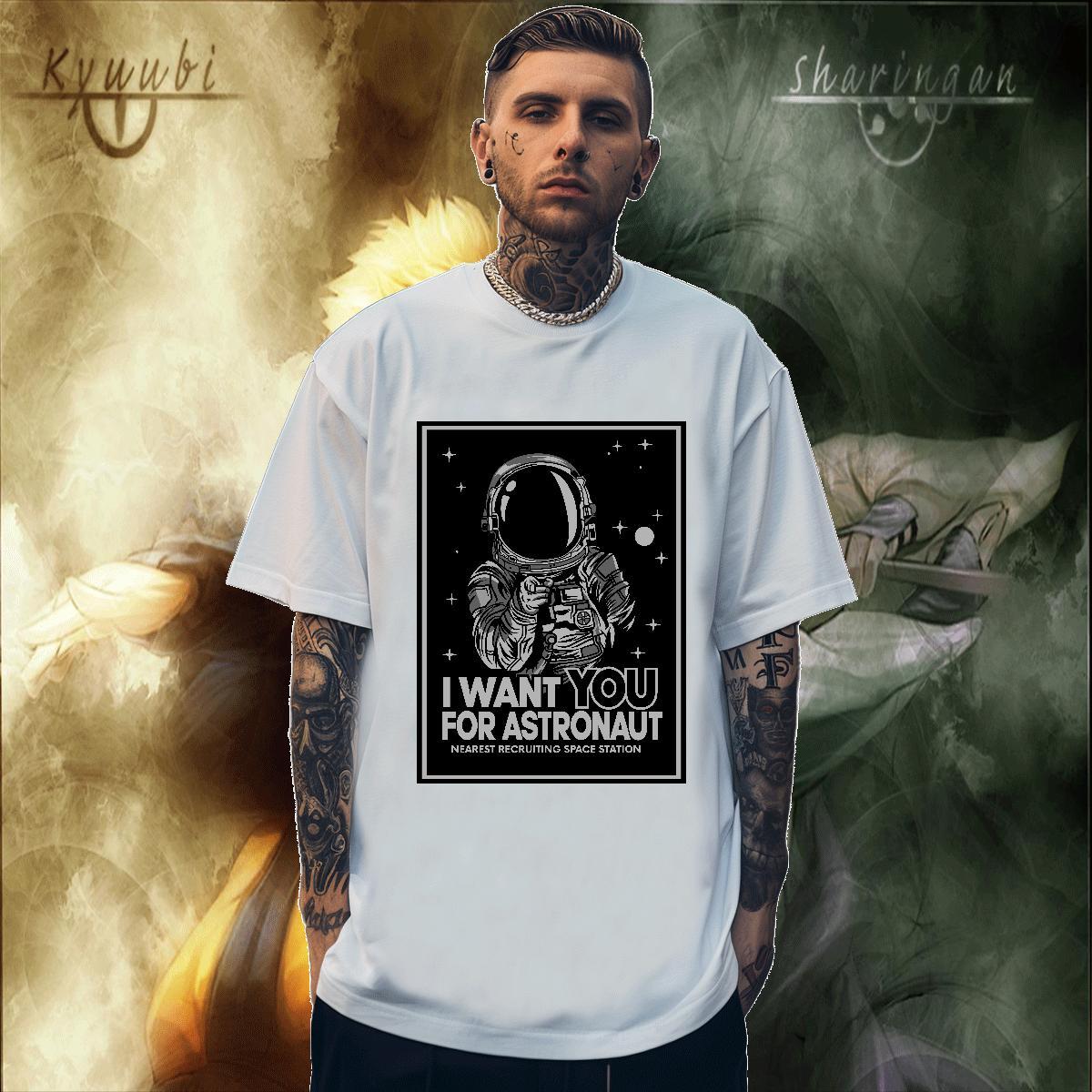 Comfortable Mens Tshirts Hip Hop 100% Cotton 230g White Plus Size Pure Cotton spaceman Men T Shirts Designer Fashion Tee Shirt