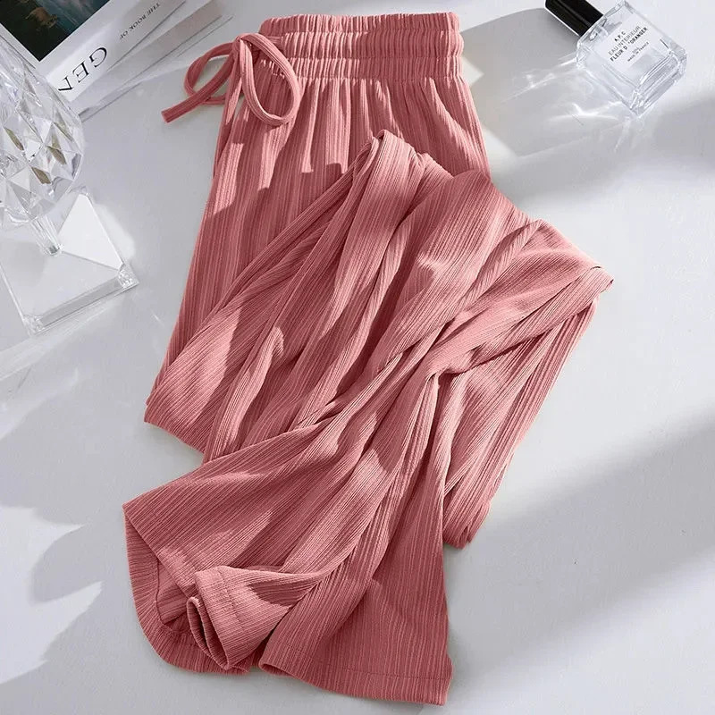 Purple Ice Silk Wide Leg Pants Womens Summer Thin Section Baggy Korean Style High Waist Straight Casual Trousers Y2k Clothes 240821
