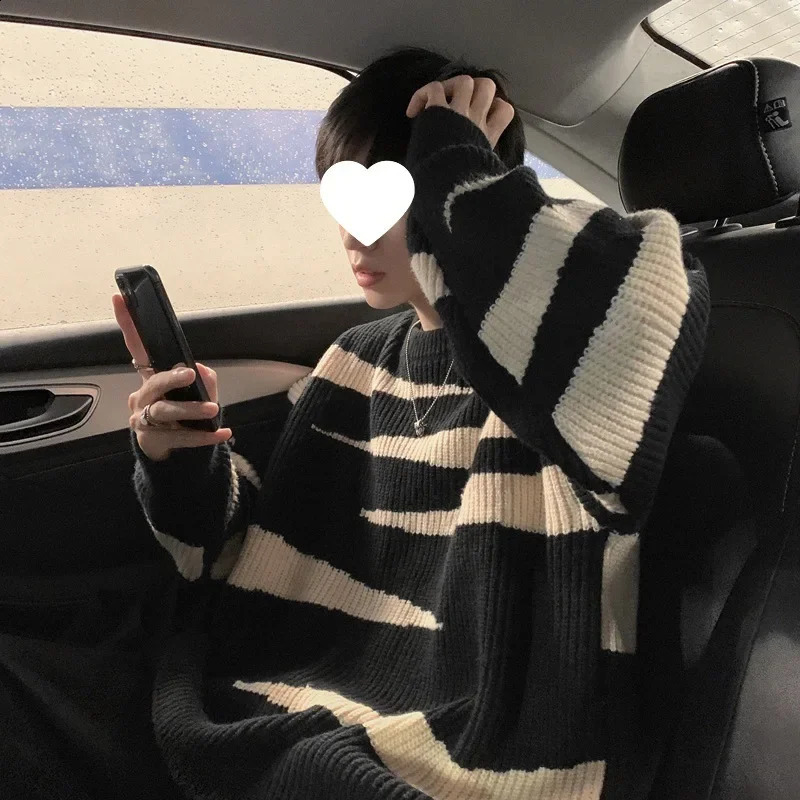 Autumn/winter Thick Loose-fit Sweater For Men Trendy Japanese Teenage Cool Idle Style Knitted Top Casual Crew Neck 240821