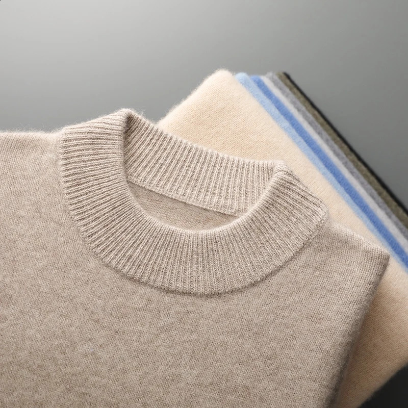ZOCEPT Mens Winter Thick Sweater Warm Natural Cashmere Seamless Knitted Pullover Solid Top with Collar 240821
