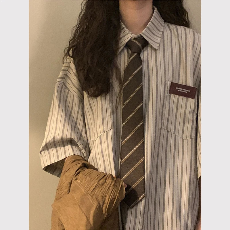 Zoki Vintage Striped Women with Tie Blouses Harajuku Oversized Loose Preppy Tops Japanese Summer Fashion Long Sleeve Shirts 240823