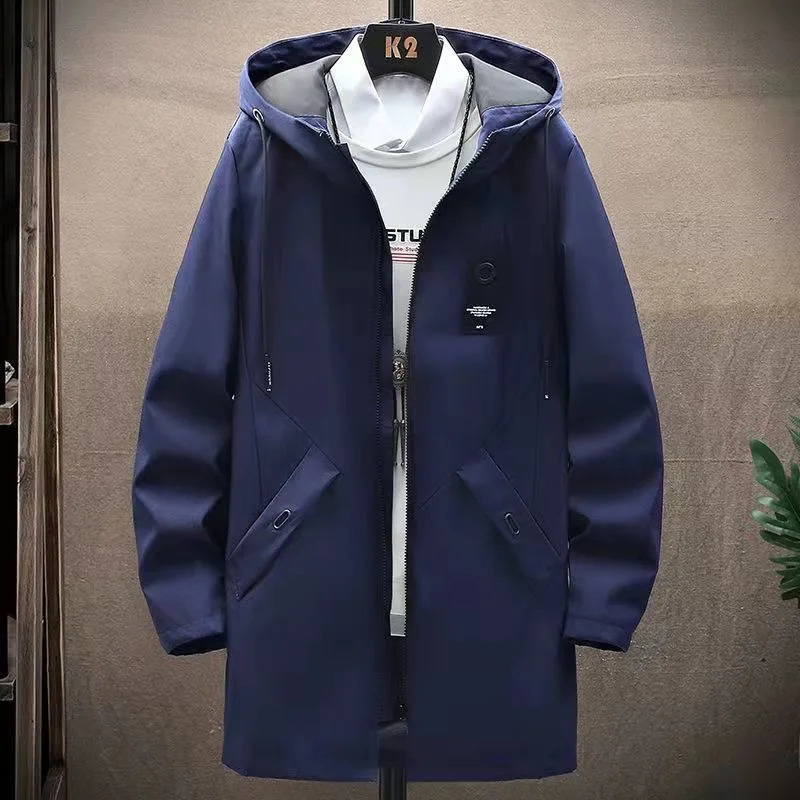 Spring and Autumn Fashion Trend Long Windproof Coat Mens Casual Loose Comfortable Large Size Hooded Windbreaker M-4XL 240822