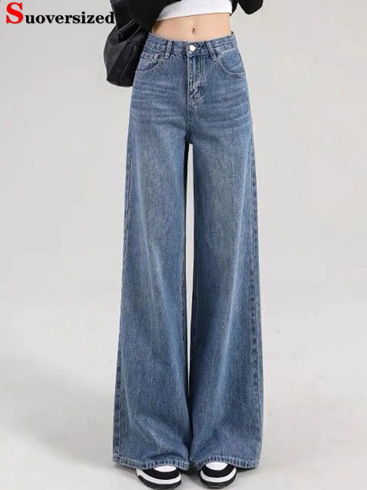 Woman High Waisted Wide Leg Jeans Korean Fashion Casual Straight Denim Pants Streetwear Vintage Style Baggy Kot Pantolon 240821