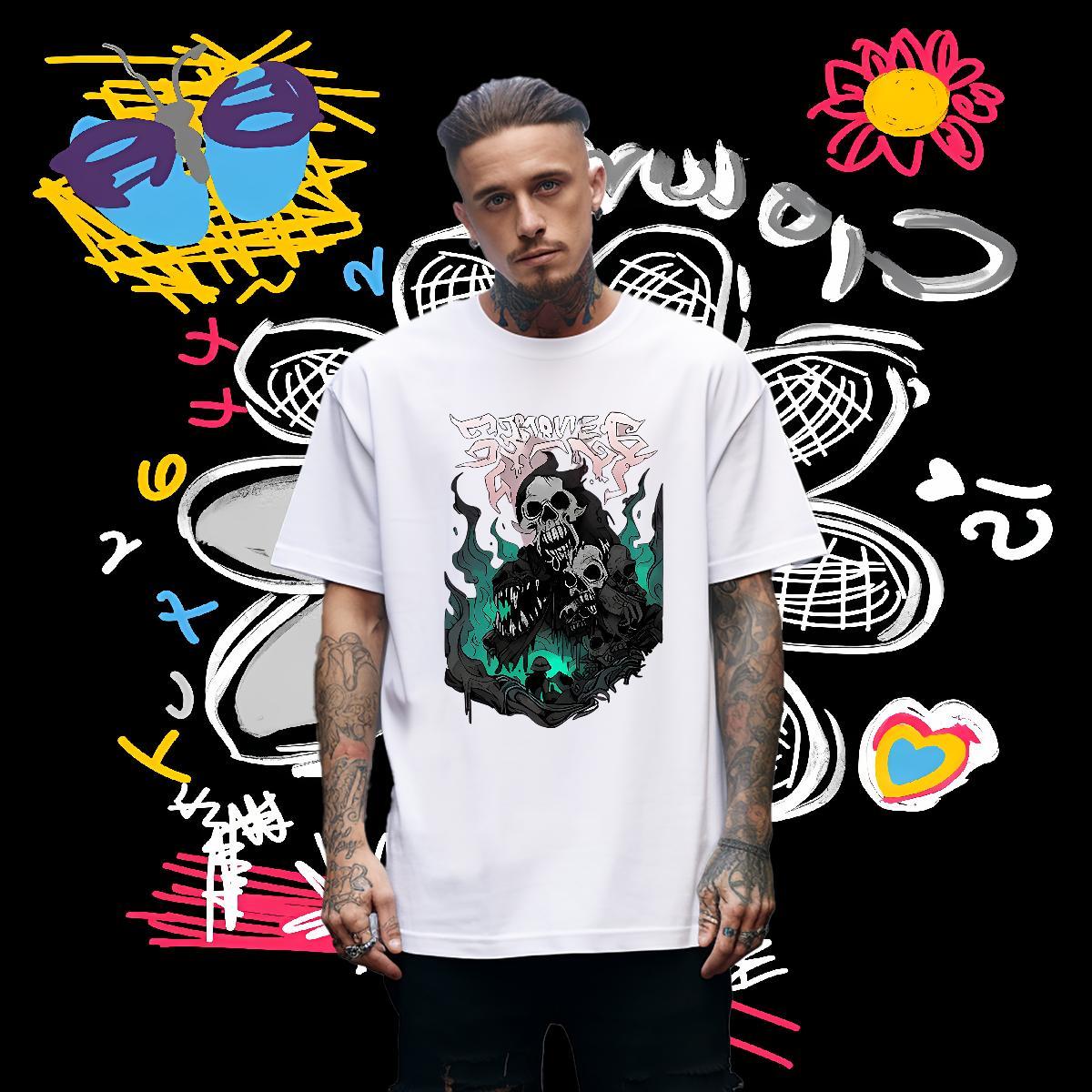 Cool Design Mens T Shirts 230g Cotton skull Sport White Plus Size Breathable Men Tshirts New Arrival Polos