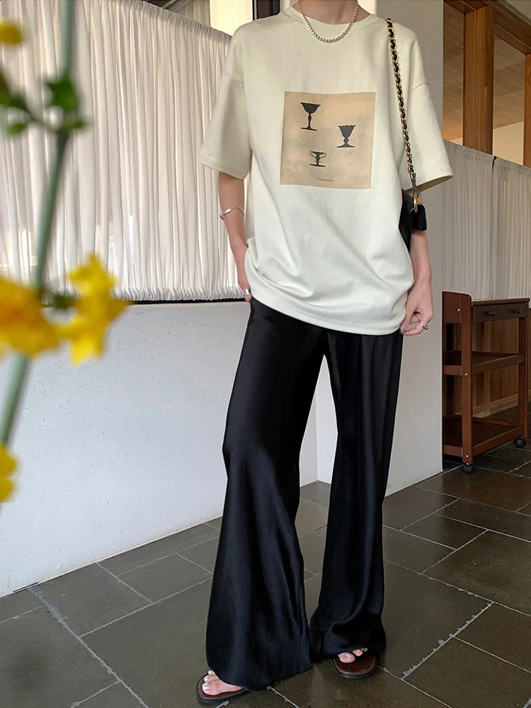 Korean Style Fashion Satin Wide Leg Pants Y2k Long Floor Casual Pants Womens Spring Summer Baggy Versatile Pants 240821