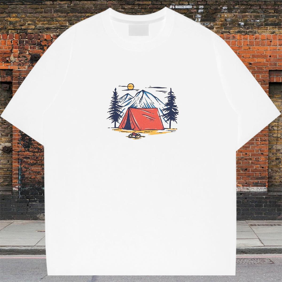 Unisex Mens Tshirts Casual Beach 100% Cotton 230g Custom Printing O Neck Short Sleeves mountains T-Shirts for Men New Tops Tees