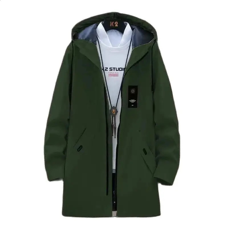 Korean style Spring Trench Coat Male Streetwear Windbreaker Trenchcoat Men Solid Business Casual Loose Long Overcoat 240822