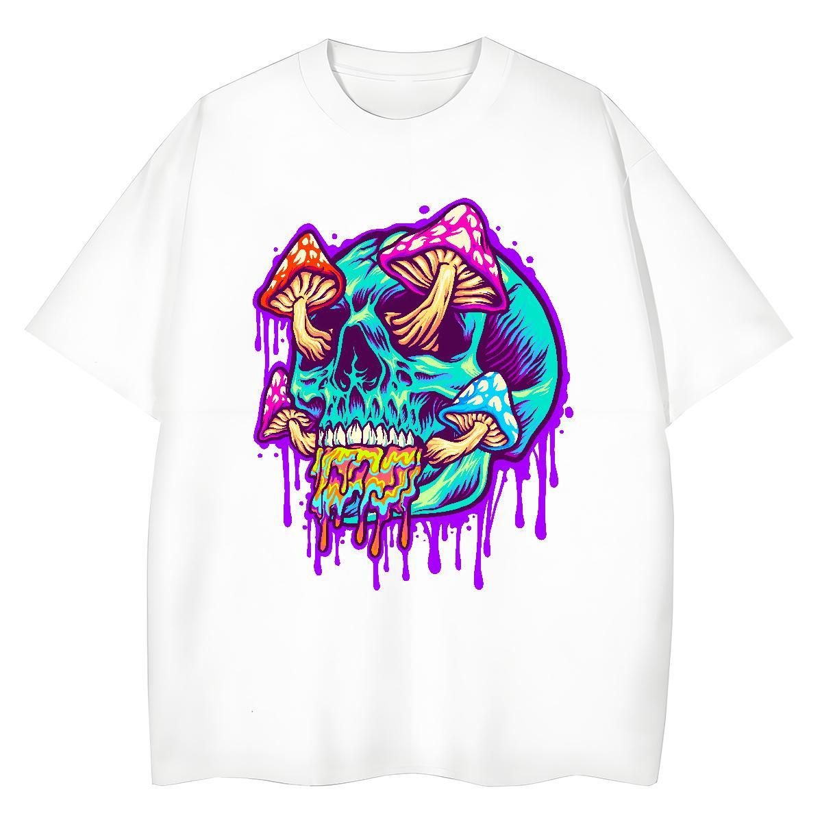 Classic T-Shirts for Women 230g Pure Cotton Round Neck Short Sleeve Casual Daily Wear skull Tshirt for Man Woman High quality Black Oversized Polos