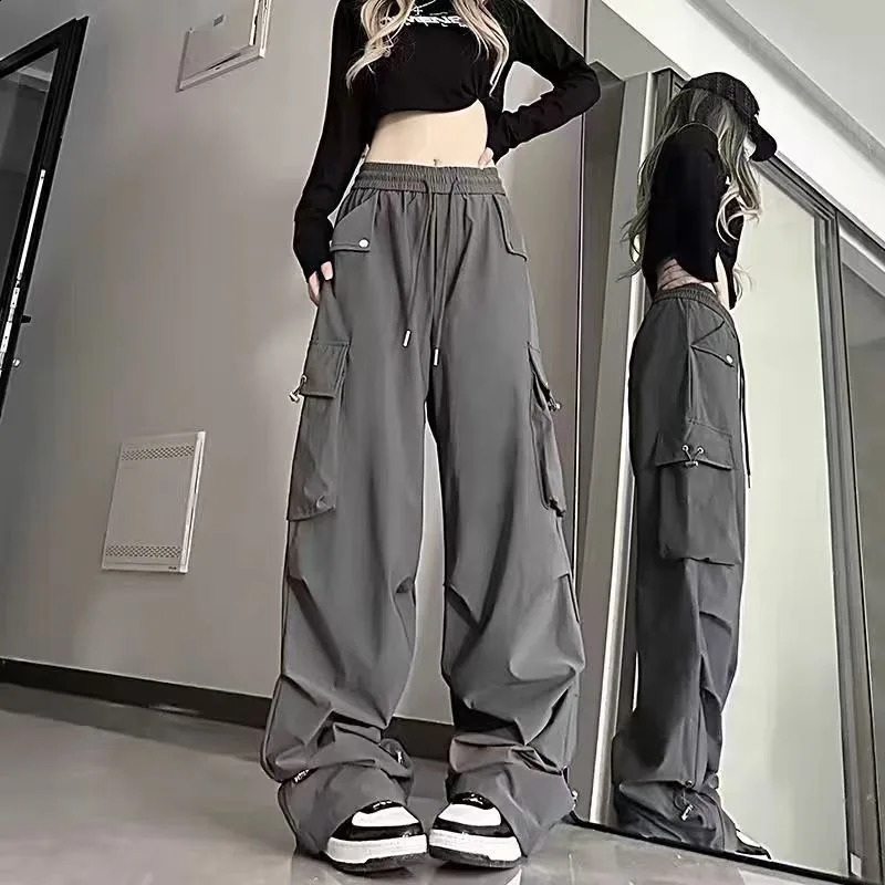 Deeptown Y2K White Women Cargo Pants Korean Fashion Vintage Wide Leg Baggy Trousers Streetwear Casual Oversized Harajuku Kpop 240821