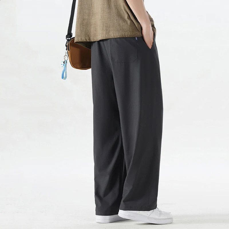 Summer Ice Silk Straight Baggy Mopping Pants Large Size S-4XL Mens Thin Casual Pants Men Lightweight Full Length All-matchPants 240822
