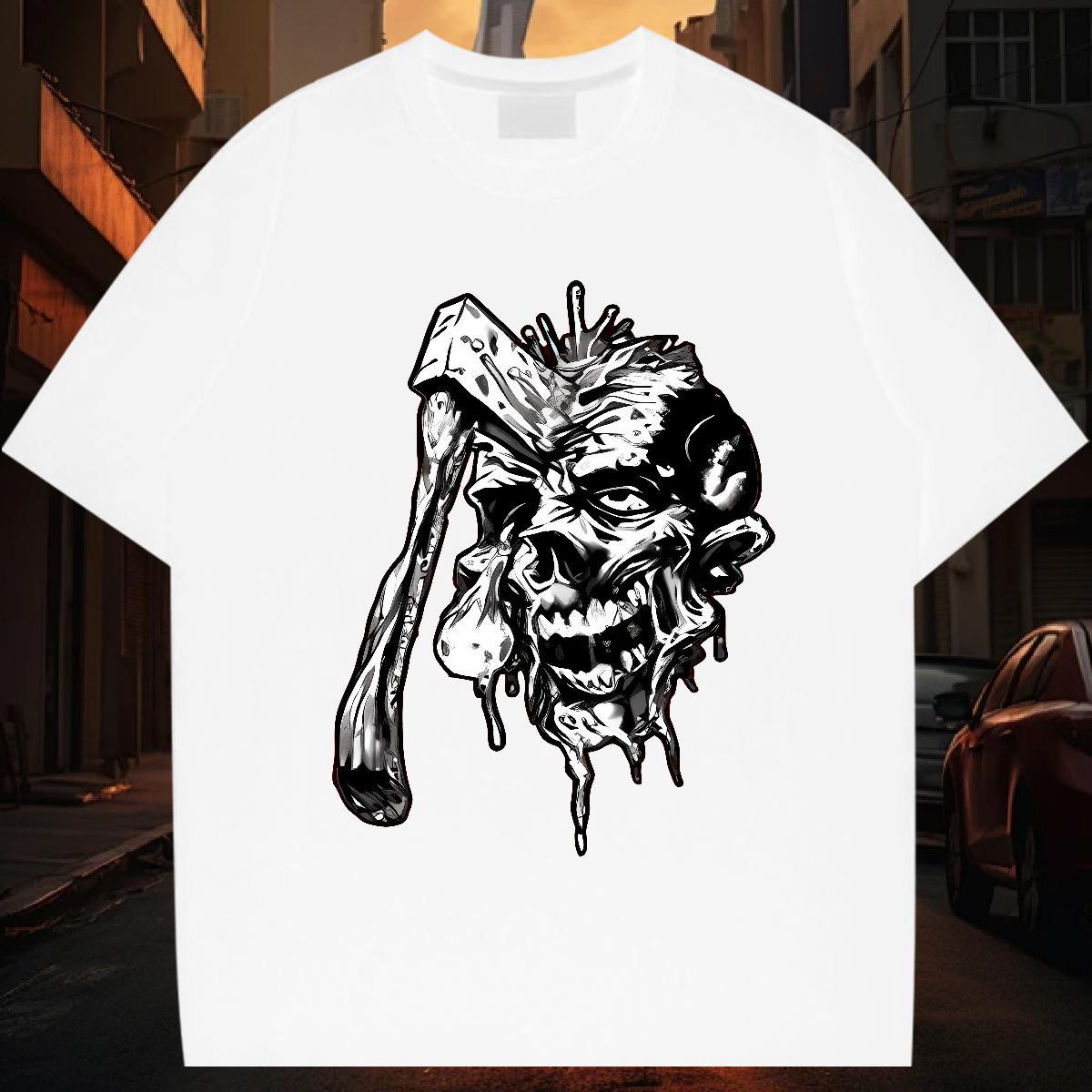 DIY Customized Tshirt for Man Woman 230g Cotton Street skull O Neck Short Sleeves T Shirts Men Cool Custom Big Size Clothings