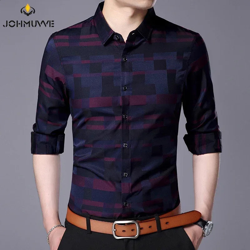 Mens Casual Business Long Sleeve Shirt Formal Office Men Tshirt 240822