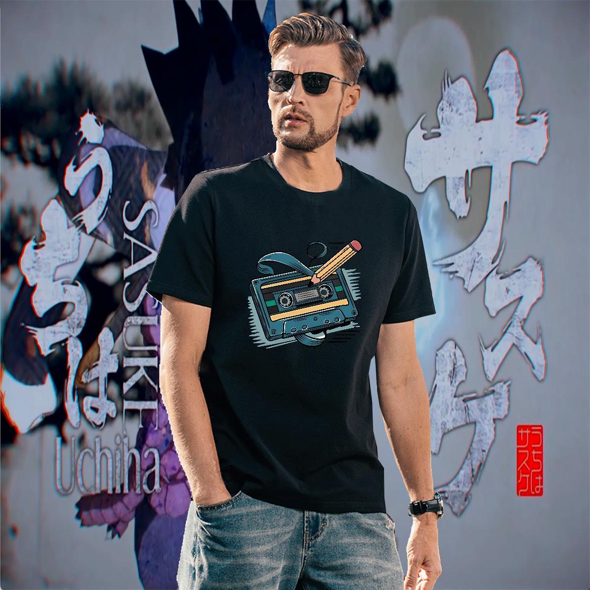 Wholesale Men Tees Street Wear 230g 100% Cotton DIY Anime Short Sleeve O-Neck radio T Shirt For Man Classic Tops Shirt