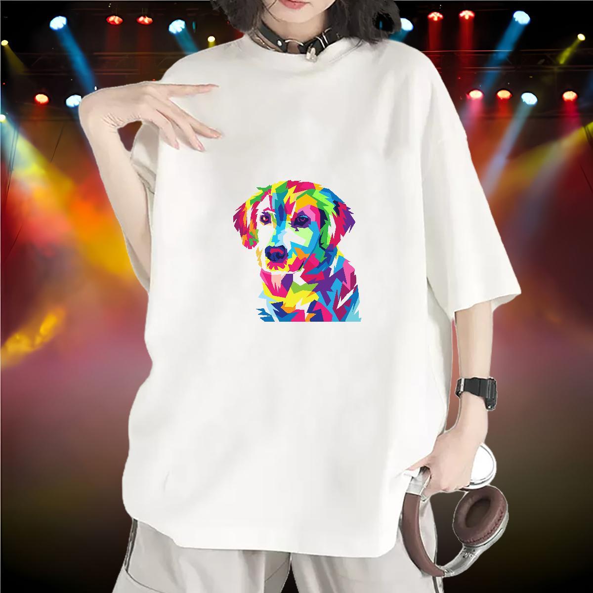 Classic Woman T Shirts Crew Neck Breathable 230g 100% Cotton Unisex Tshirts Custom Cartoon dog Sports Street Wear Brand Polos