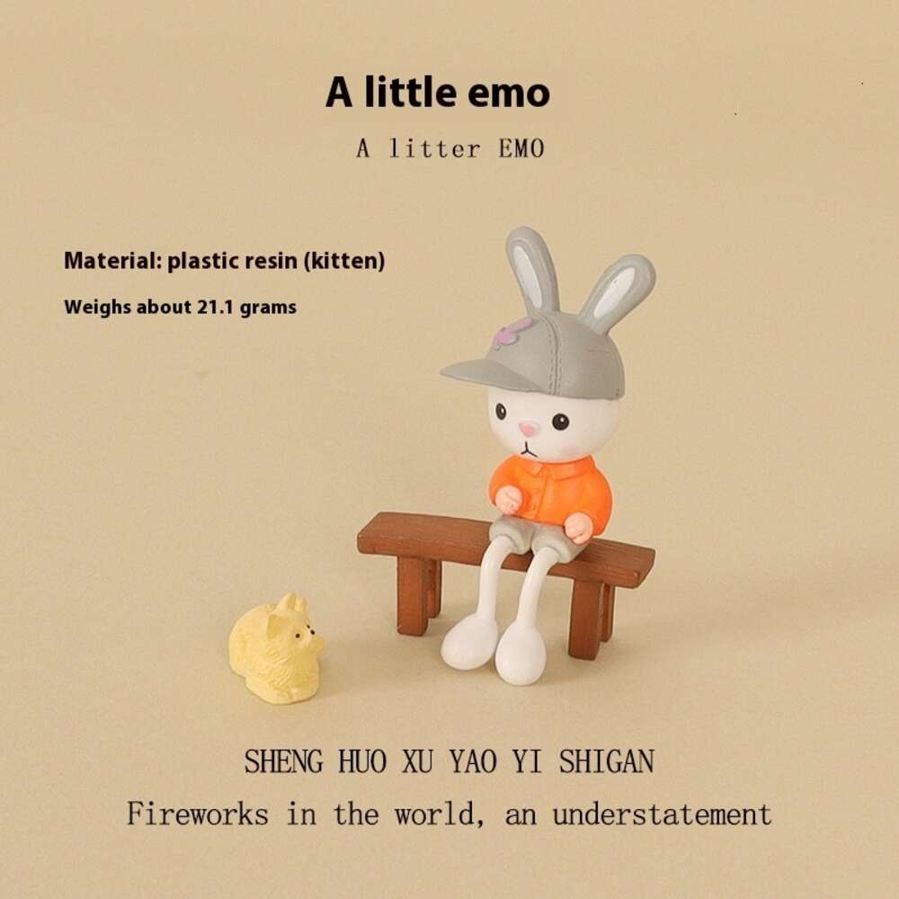 Mini bench EMO Mr. Rabbit Plastic Creative Crafts Desktop Home Micro Landscape Scene Decoration