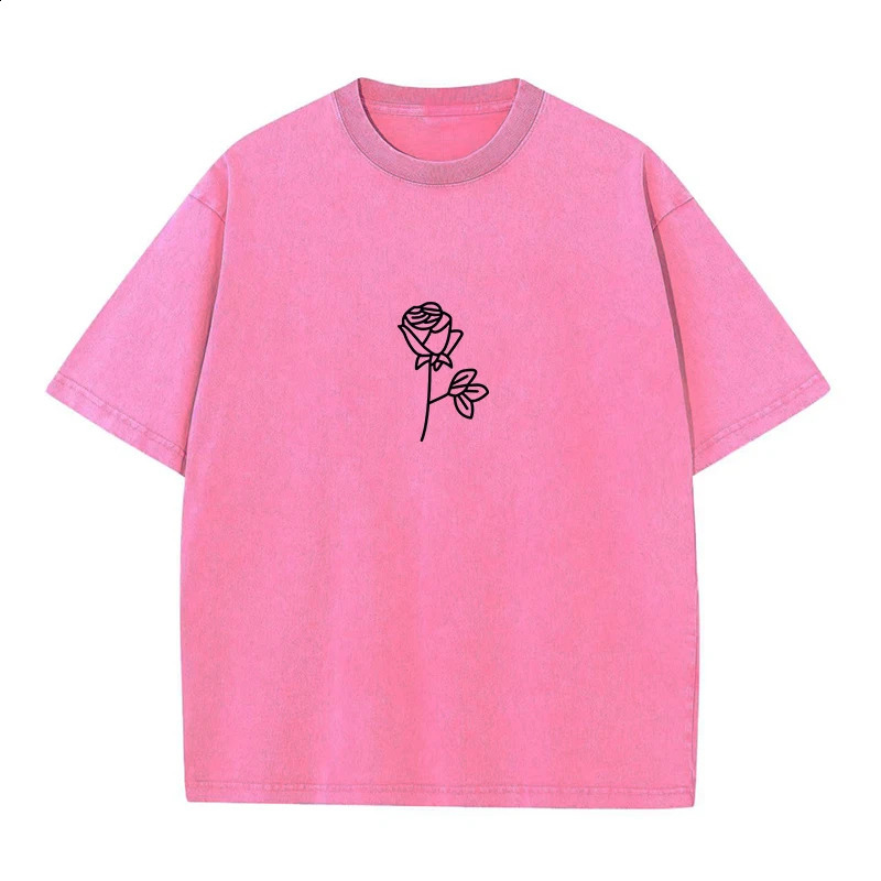 230G cotton Tshirt retro short sleeved rose Y2K American mens summer hiphop Harajuku 240822