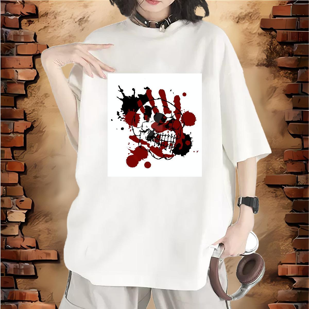 Popular Couples T Shirts 230g Pure Cotton scary Casual Daily Wear Woman T Shirts Breathable Soft Cartoon Print Tops Shirt