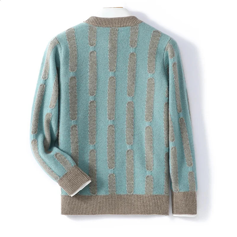 High Quality Cashmere Sweater For Mens Winter Casual Round Neck Thick Insulation Men Knitted Jacquard Pure Wool Sweater Pullove 240821