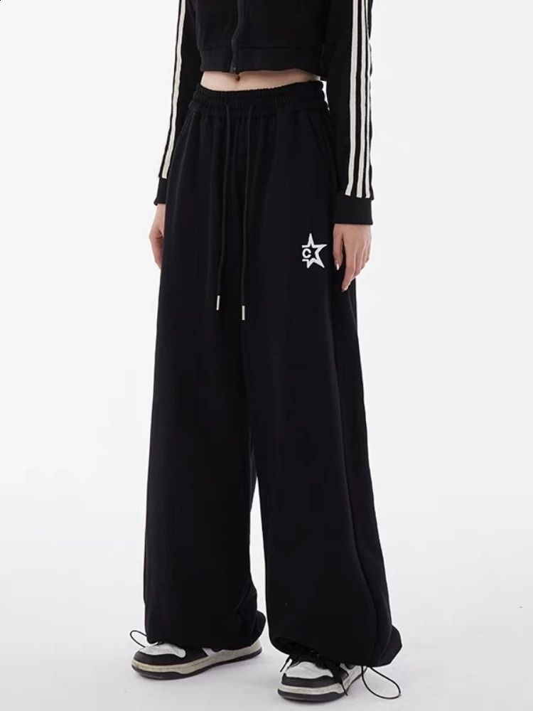 HOUZHOU Y2k Star Women Black Sweatpants Casual Wide Leg Joggers Trousers Vintage Korean Style Baggy Sports Pants Streetwear 240821