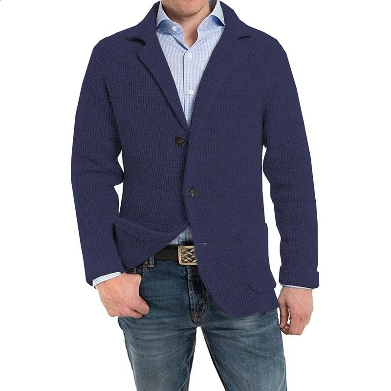 British Style Mens Clothing Knit Cardigan Autumn Winter Fashion Single Breasted Black Stand Collar Knit Sweater Coats Men 240821