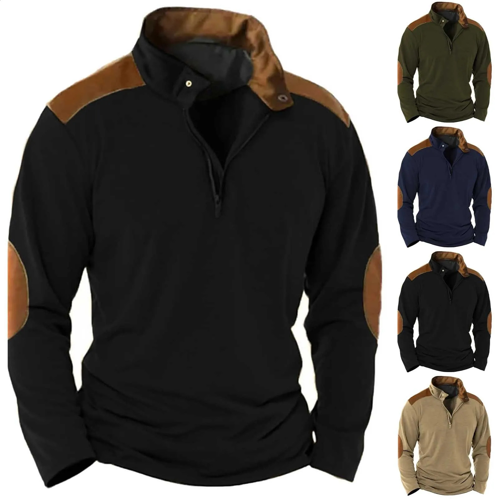 Mens tactical outdoor wool jacket hunting set warm zipper decoration mens windproof hiking sweater 240822