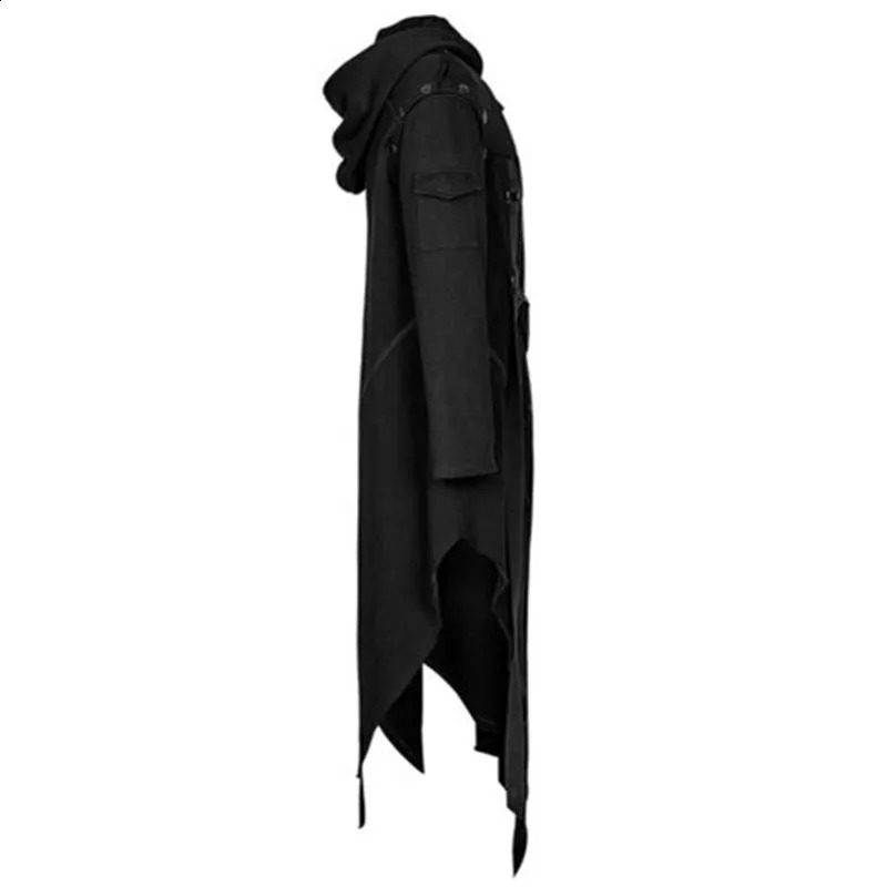 Vintage Halloween Medieval Steampunk Assassin Elves Pirate Costume Adult Men Black Long Split Jacket Gothic Armor Thin Coats 421 240822