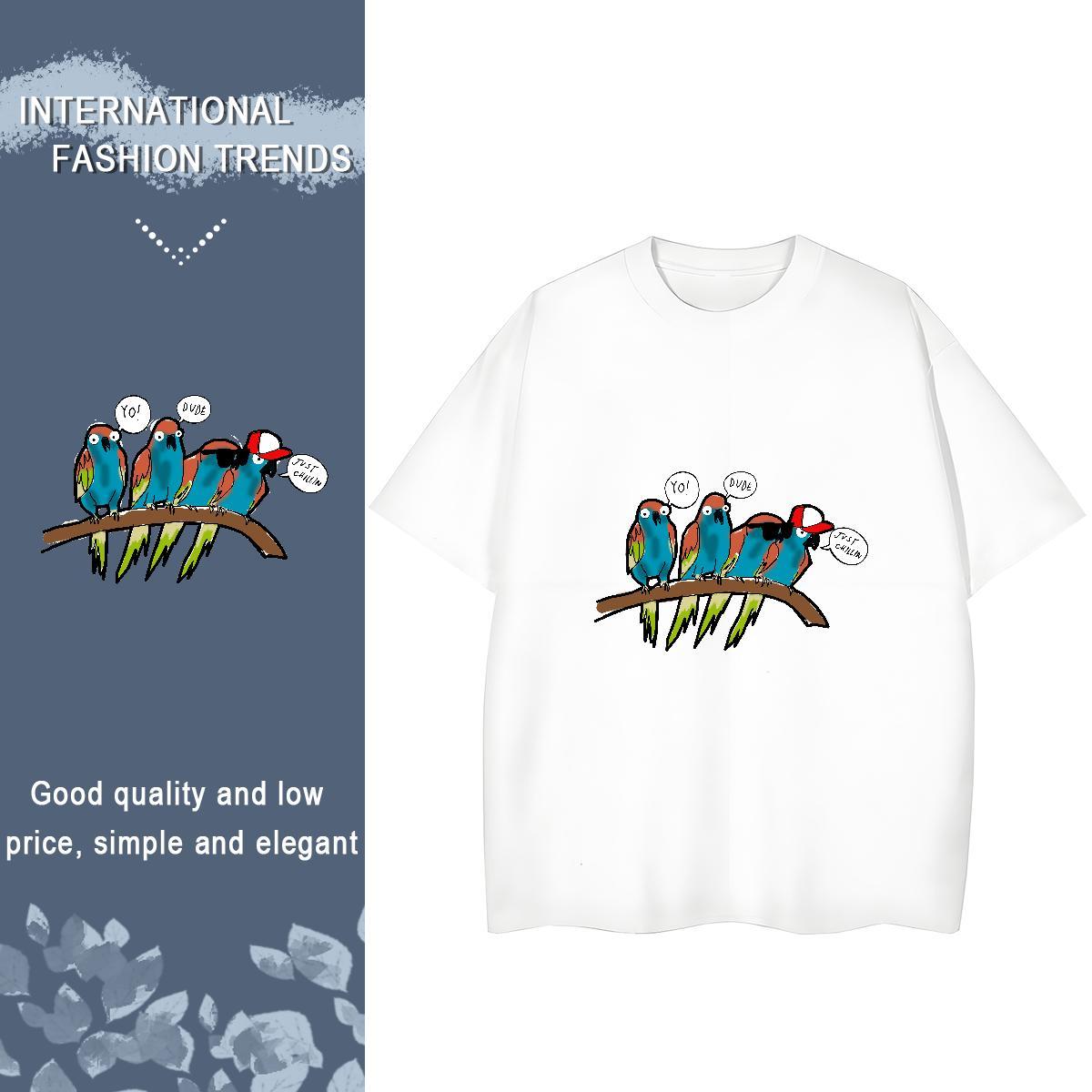 Fashion New Women T Shirts Round Neck Short Sleeve 230g Cotton Couples T Shirts Skull bird Beach Popular Tees Shirts