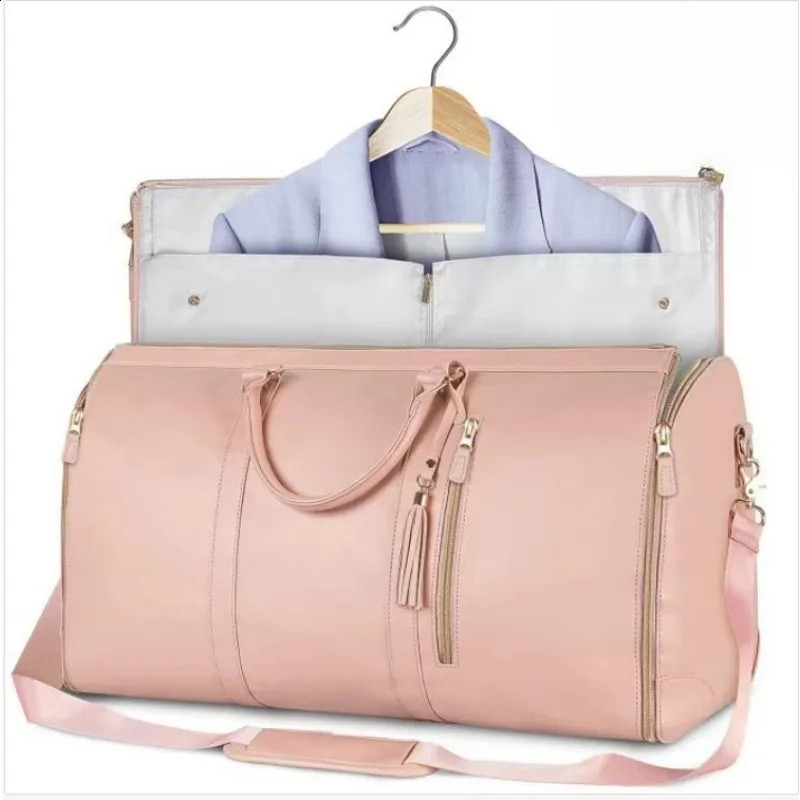 Foldable PU leather womens travel convenience handbag hanger set foldable handbag 240821