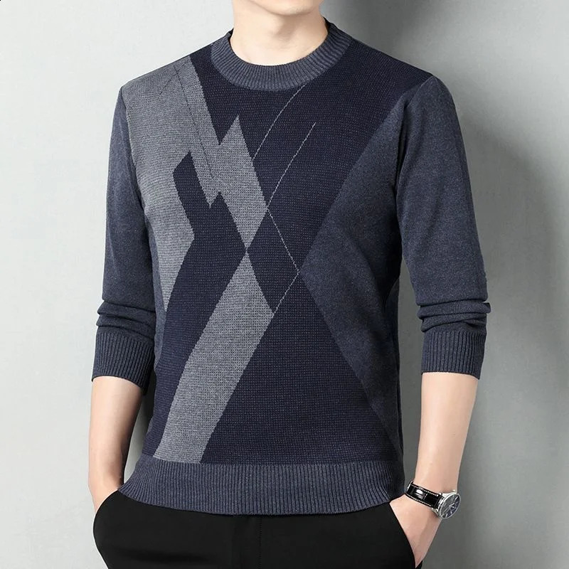 Autumn and Winter Mens Thick Plain Sweater Fashion Casual Edition Round Neck Long Sleeve Knitted Warm Bottom Top 240821