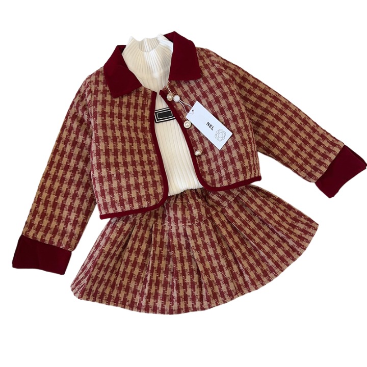 Girls Pleated Skirt Sets Designer Kids Two Piece Luxury Baby Clothing Temperament Children Suits -12 Kid Cotton Clip Tops Skirts Two-piece DPD2408216