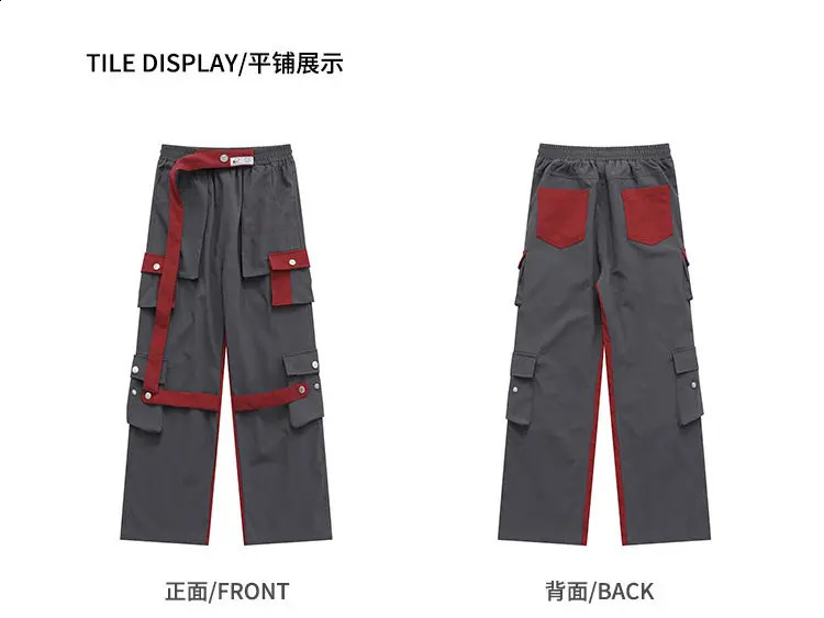 High Street Hip Hop Women Pants High Waist Color Block Overalls Wide-leg Casual Straight-leg Pants Y2k American Retro Streetwear 240821
