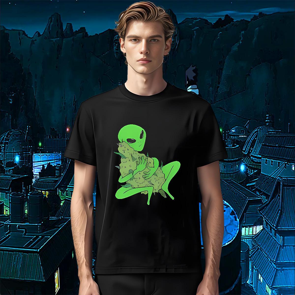 Casual New extra-terrestrial Men Clothes T-Shirt 230g Cotton Man T Shirts Custom Anime Hip Hop Short Sleeve Soft Cool Design Wear