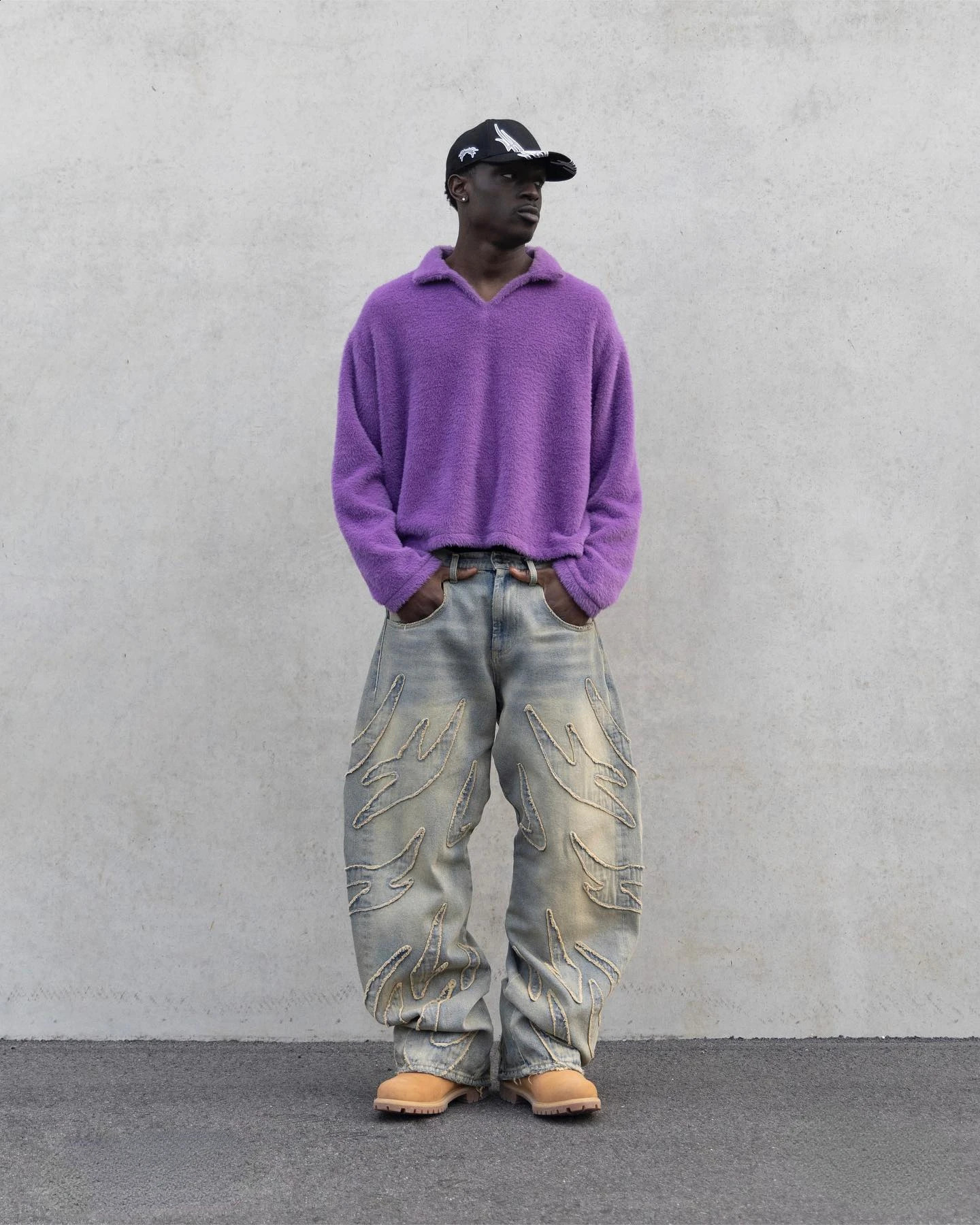 Y2k Retro Street Raw Edge Embroidery Baggy Ripped Jeans Men Hip Hop Pattern Patchwork Wash Denim Pants Women Streetwear Clothing 240821