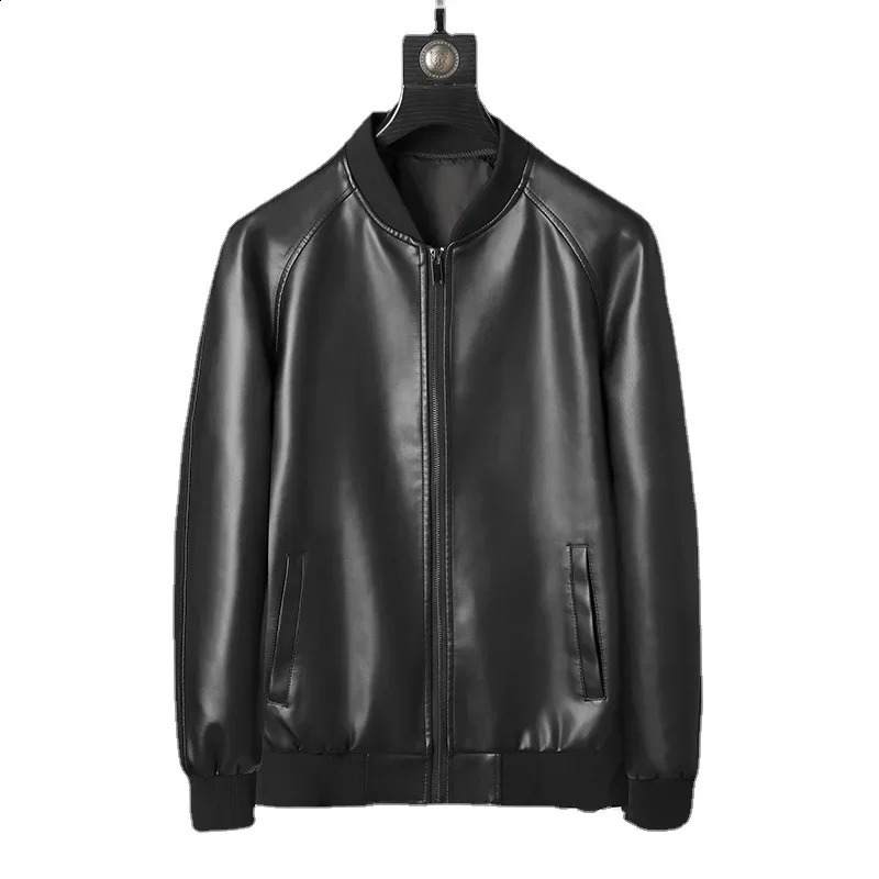 Mens PU Leather Jacket Fashion Baseball Collar Casual Jackets Solid Color Motorcycle Leather Outerwear Men 240822