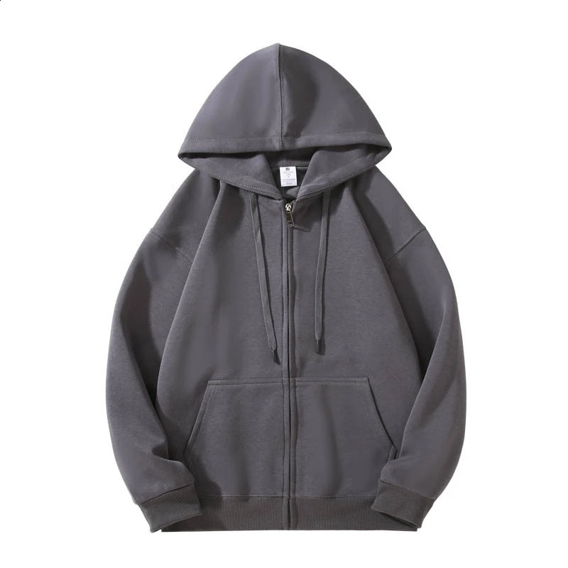autumn and winter heavyduty cardigan double hooded loose zipper solid color sweater mens womens jacket 240821