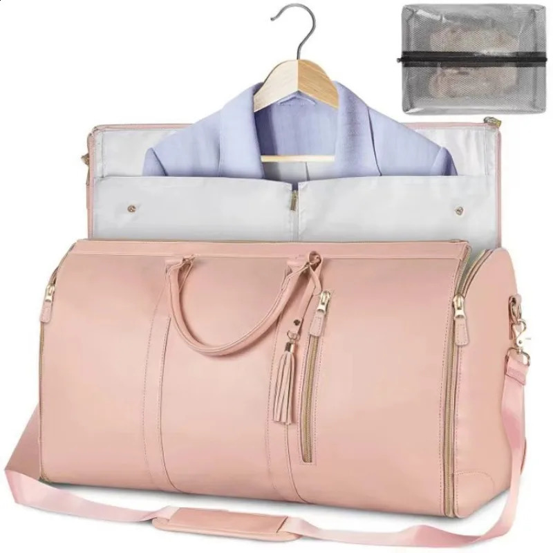 Foldable PU leather womens travel convenience handbag hanger set foldable handbag 240821
