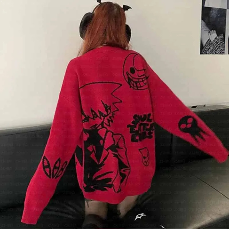 Womens warm highquality knitted sweater cartoon fashion Y2K clothing latte art street punk retro gothic winter 240821