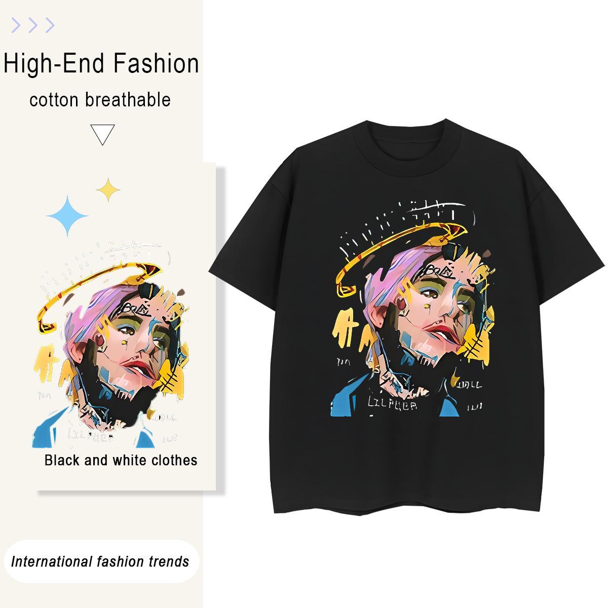 New Arrival T Shirts Women 230g Cotton Breathable Street portrait Lady T shirt Wholesale Black Oversized Polos