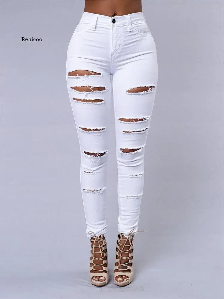 Women Slim Pants Washed Ripped Hole Gradient Long Jeans Denim Sexy Regular Pants S-2xl Jean Women Leggings Clothes 240821